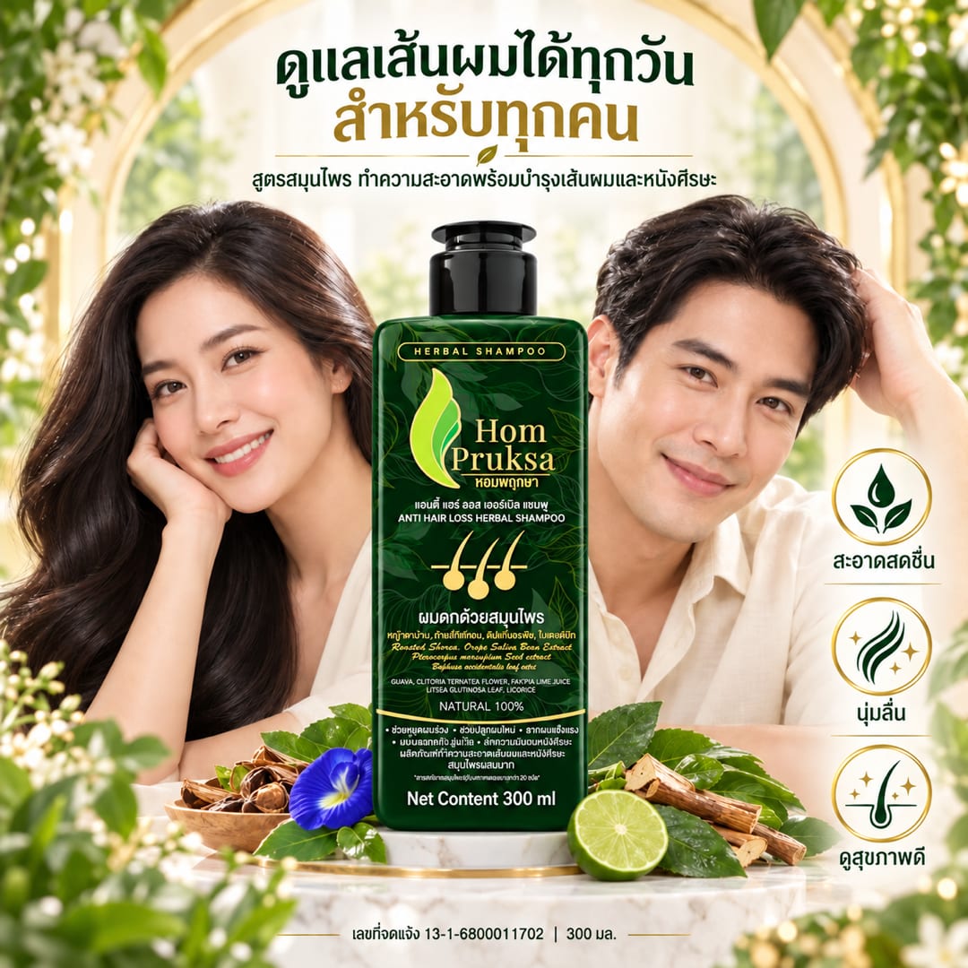 แอนตี้ แฮร์ ลอส เฮอร์เบิล แชมพู ปลูกผม ลดผมร่วง หอมพฤกษา (HomPruksa) อ่อนโยนถนอมเส้นผม บำรุงรากผม หนังศีรษะ 300 ml. 9