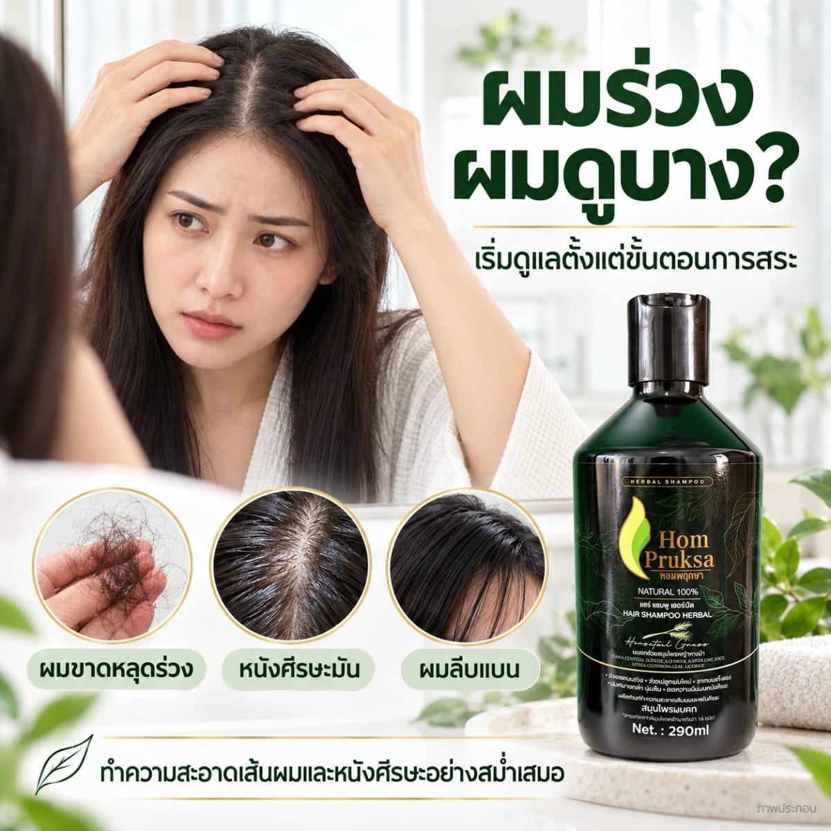 แชมพูปลูกผม แฮร์ เฮอร์เบิล แชมพู Hair Herbal Shampoo ผมดก ลดผมร่วง หอมพฤกษา (Hom Pruksa) ขนาด 290 ml. 8