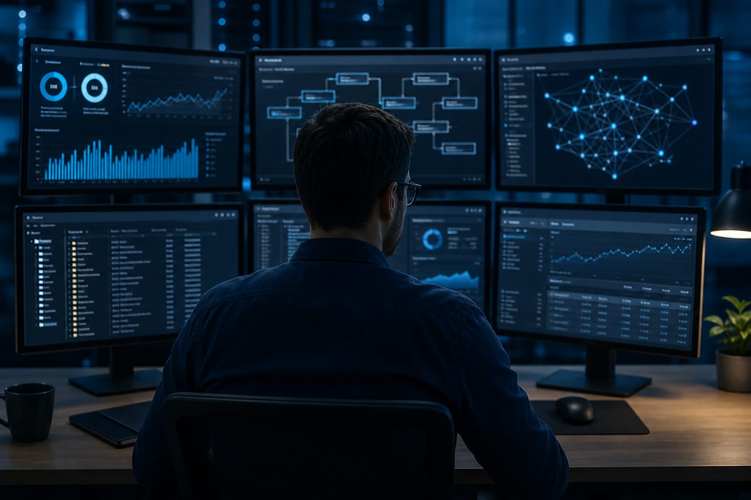 SEO specialist reviewing technical website audit metrics and search performance dashboards