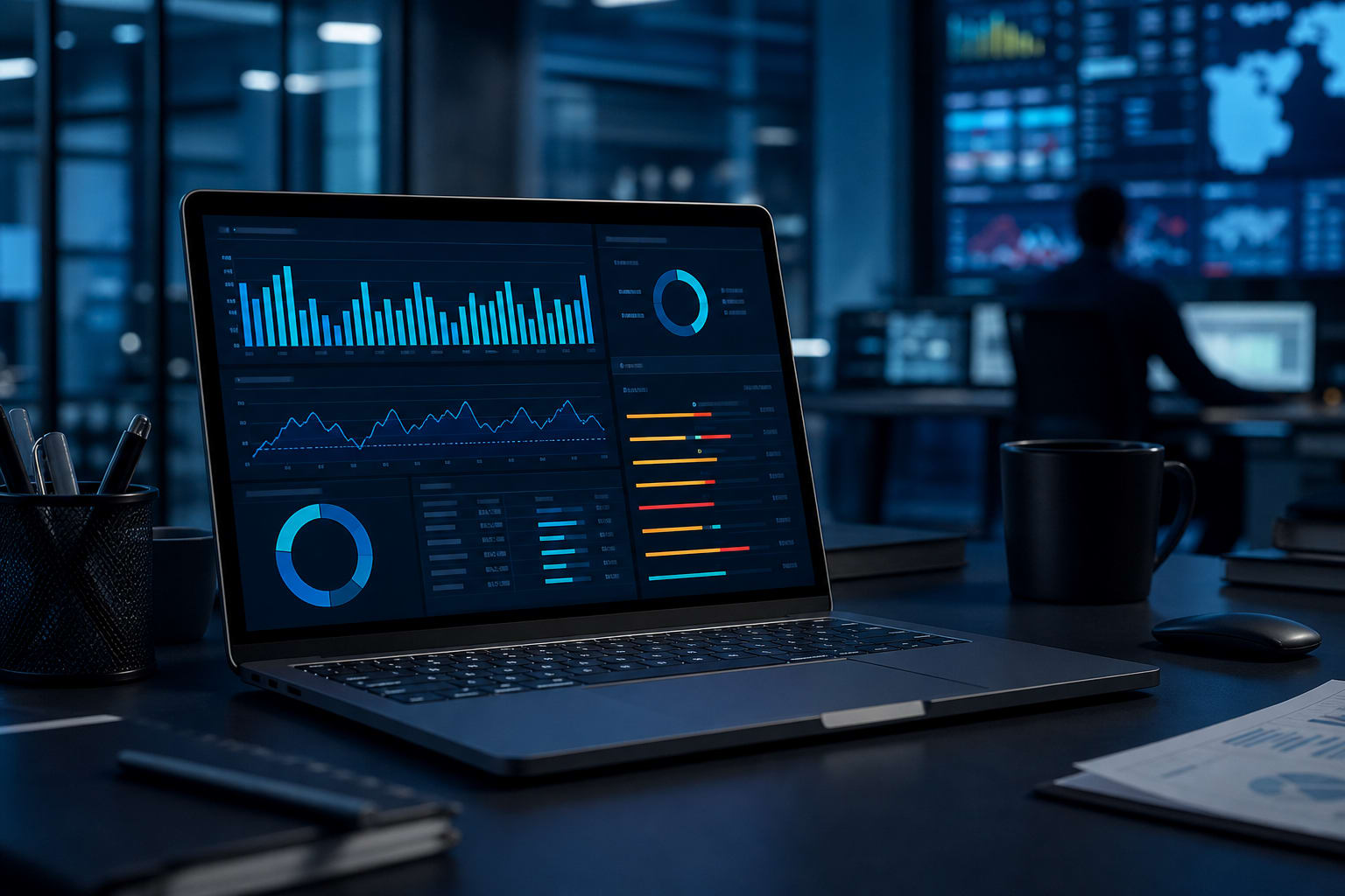 Inventory analytics dashboard with stock levels and reorder alerts