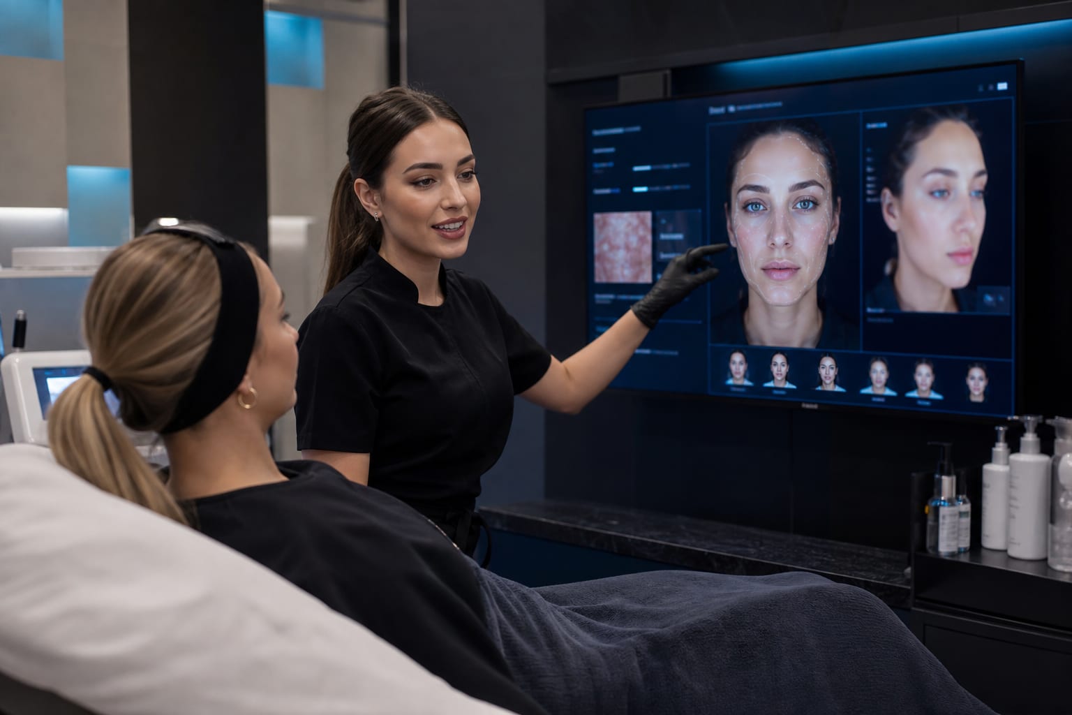 Med spa practitioner using digital treatment plan during client session