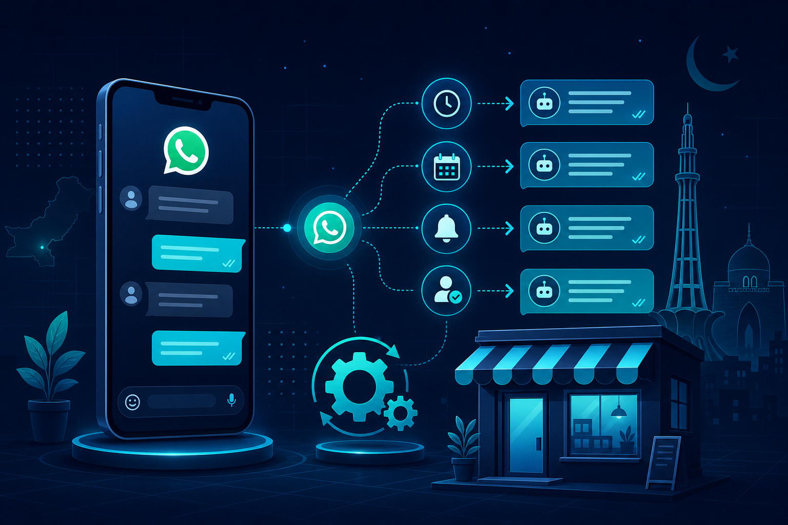 Business owner using automated WhatsApp reminders and lead replies on a phone