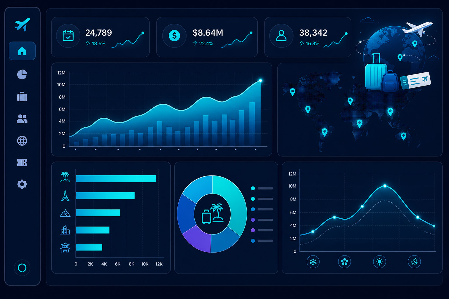 Travel agency revenue, bookings, and destination analytics dashboard
