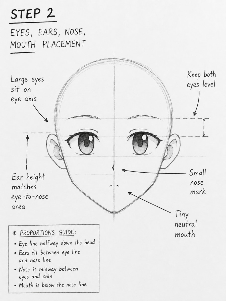 Step 2: Place the Eyes, Ears, Nose, and Mouth