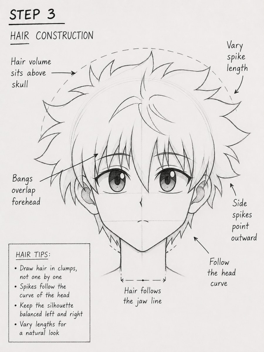 Step 3: Construct Killua's Spiky Hair