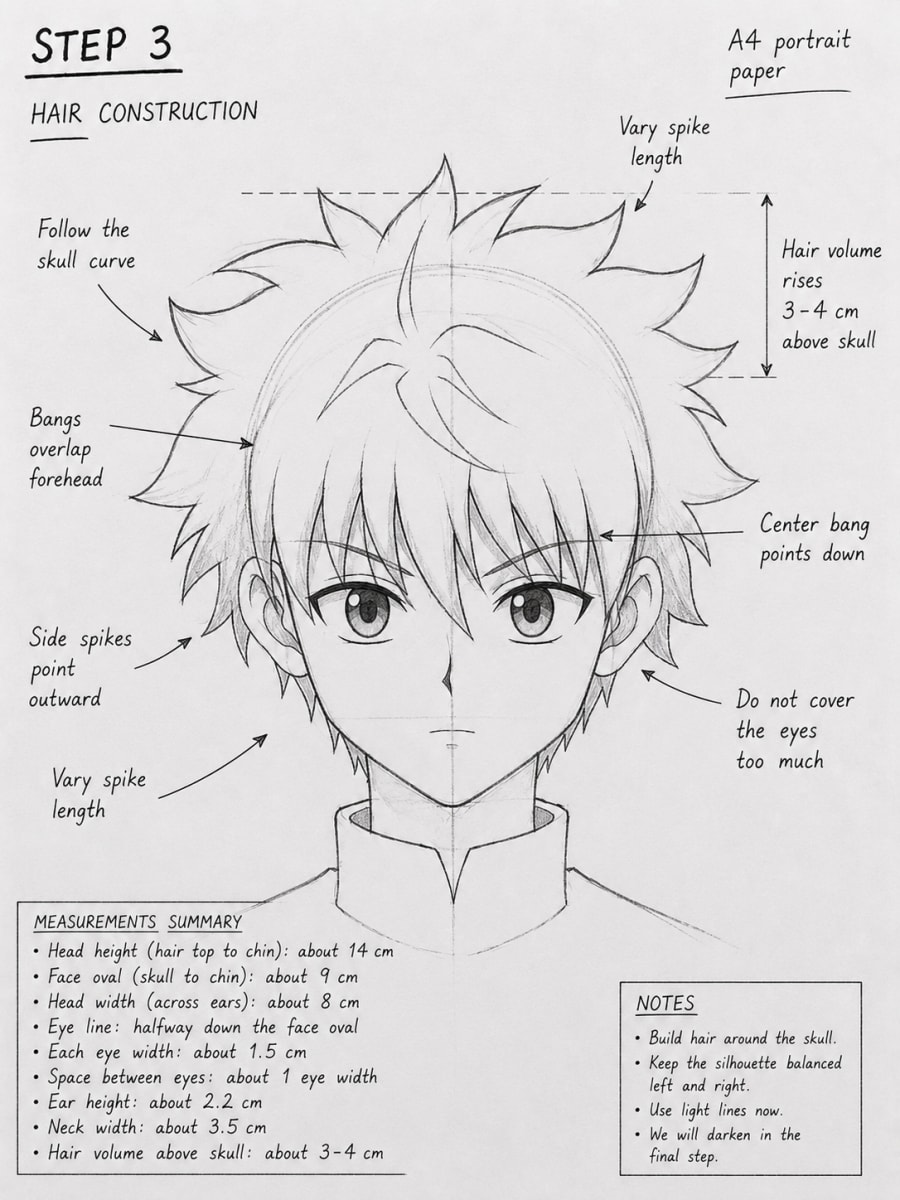 Step 3: Build Killua's Spiky White Hair and Collar Shape