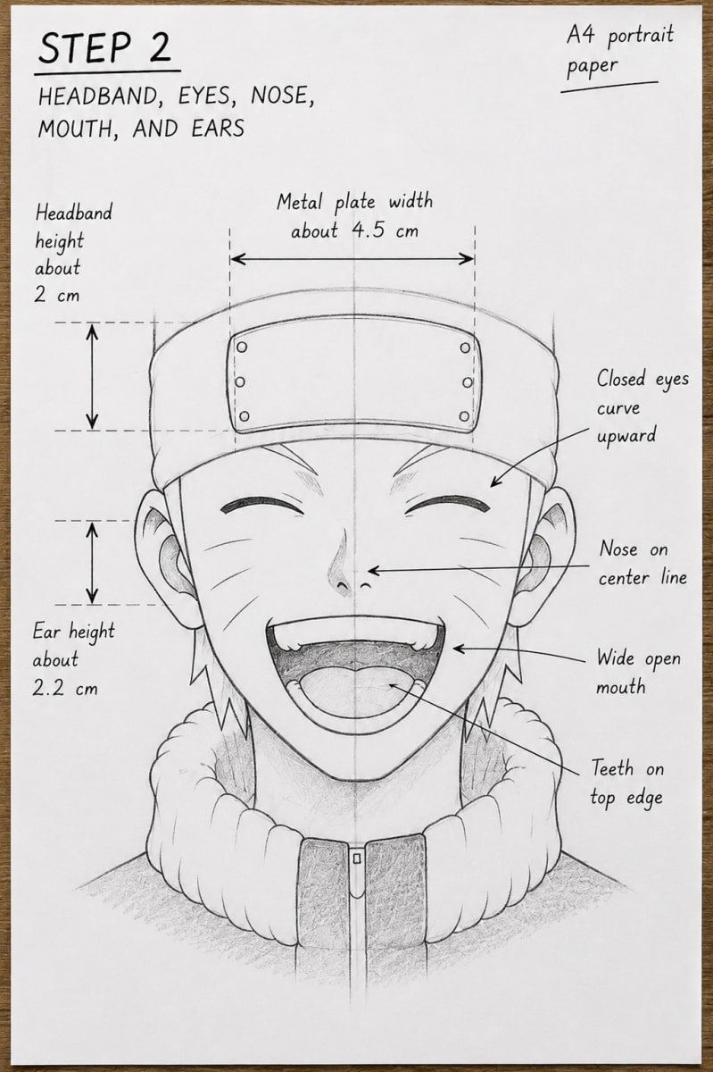 Step 2: Place the Headband, Closed Eyes, Nose, Mouth, and Ears