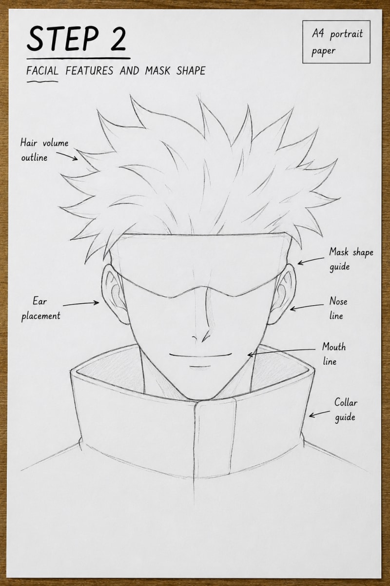 Step 2: Place the Blindfold, Nose, Ears, and Hair Mass