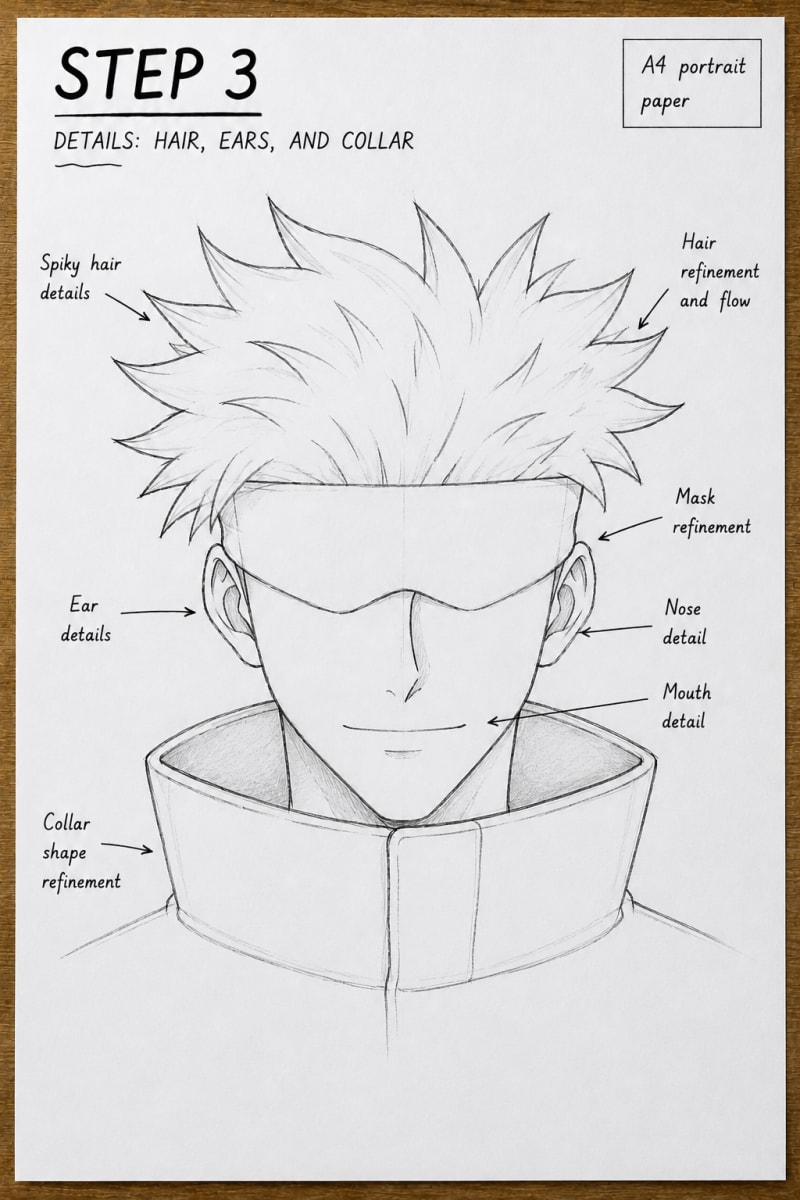 Step 3: Refine the Spiky Hair, Jaw, Ears, and Collar