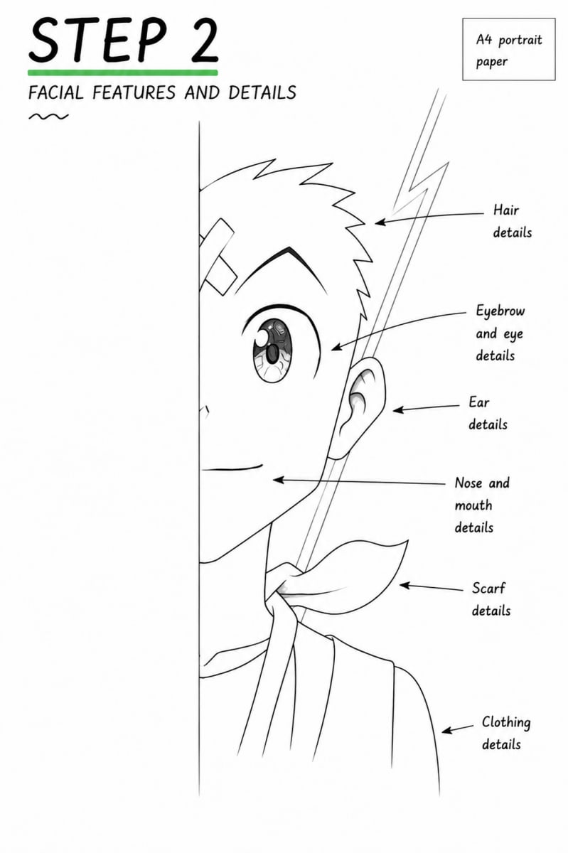 Step 2: Place the Eye, Ear, Mouth, and Facial Details