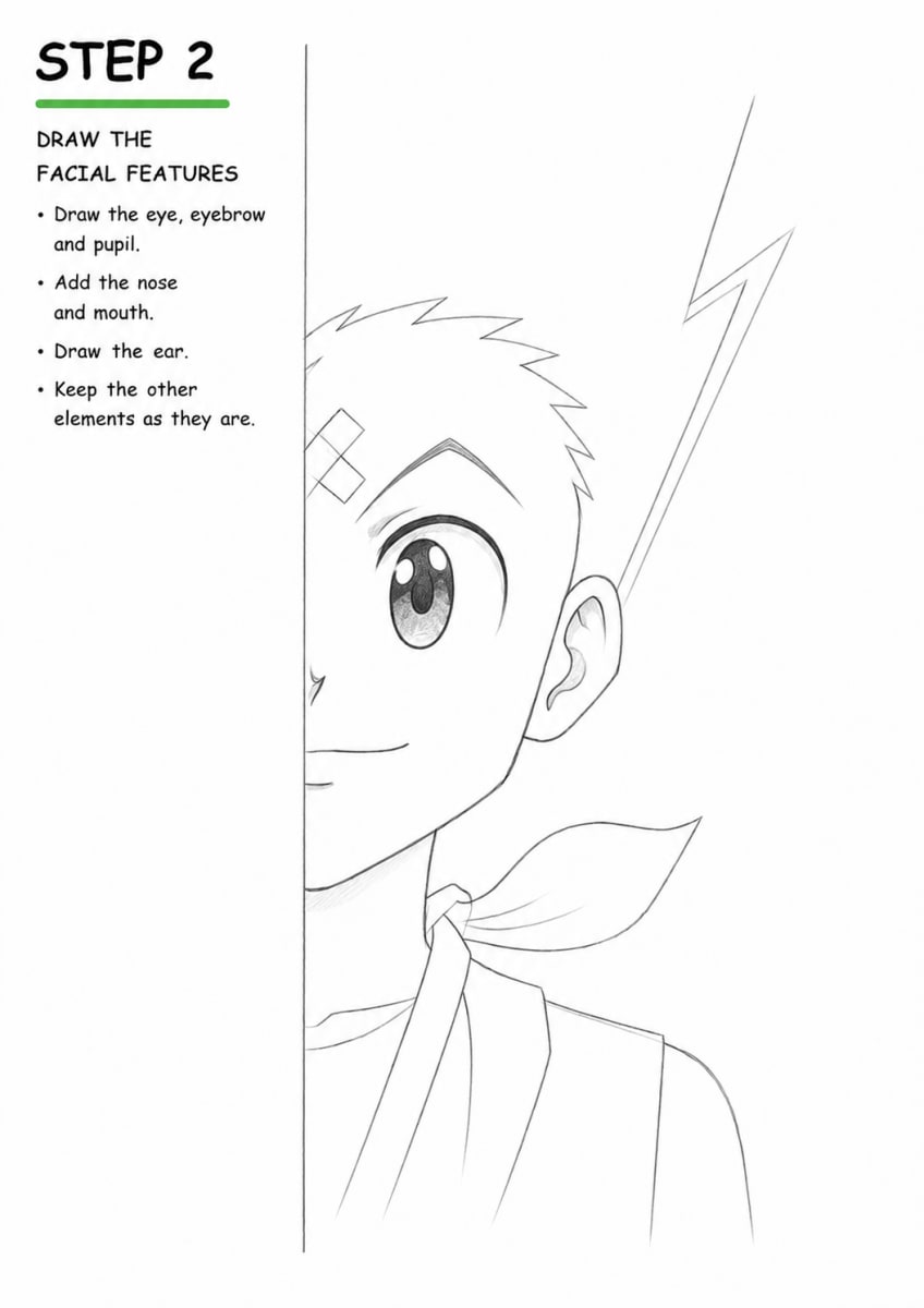 How to Draw Gon Freecss Focused Hunter Half Face View