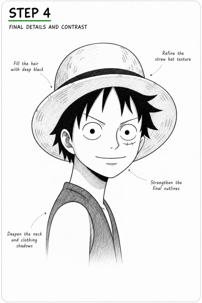 How to Draw Monkey D. Luffy with a Straw Hat