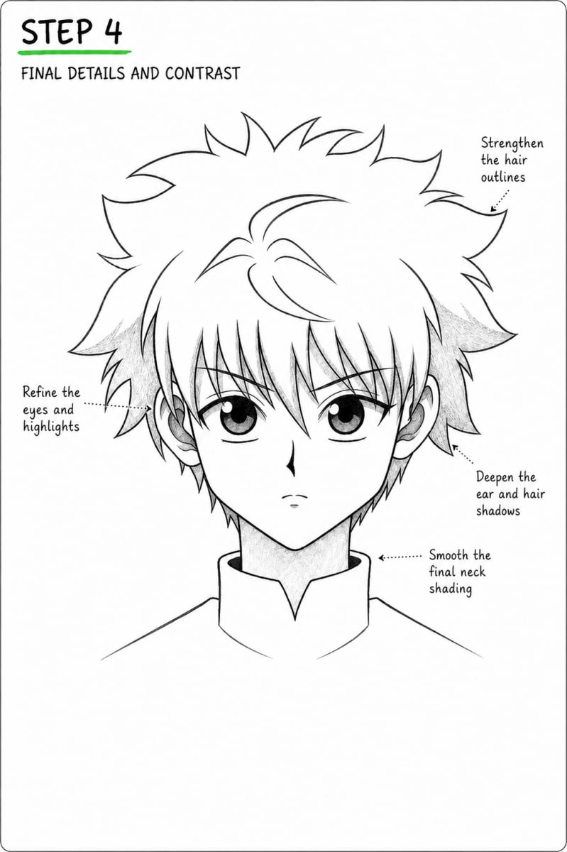 How to Draw Killua Zoldyck Front View