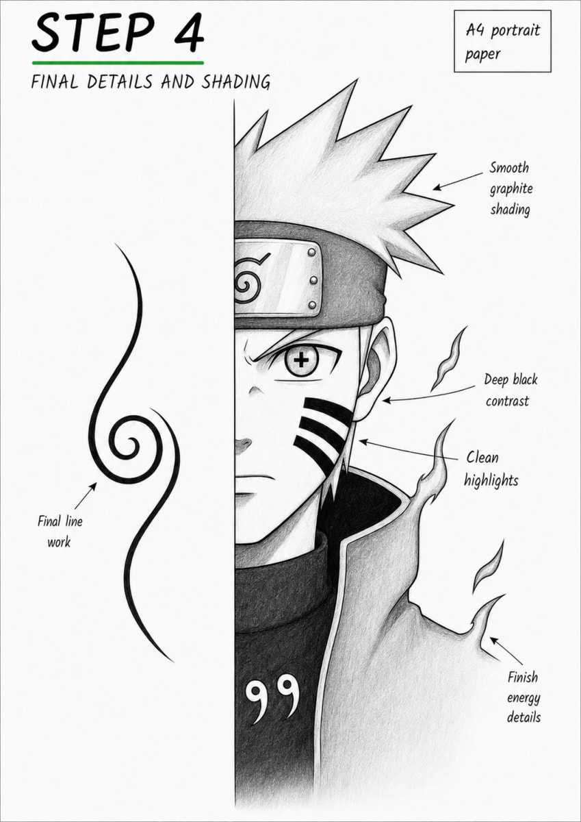 How to Draw Naruto Uzumaki Half-Face Chakra Portrait