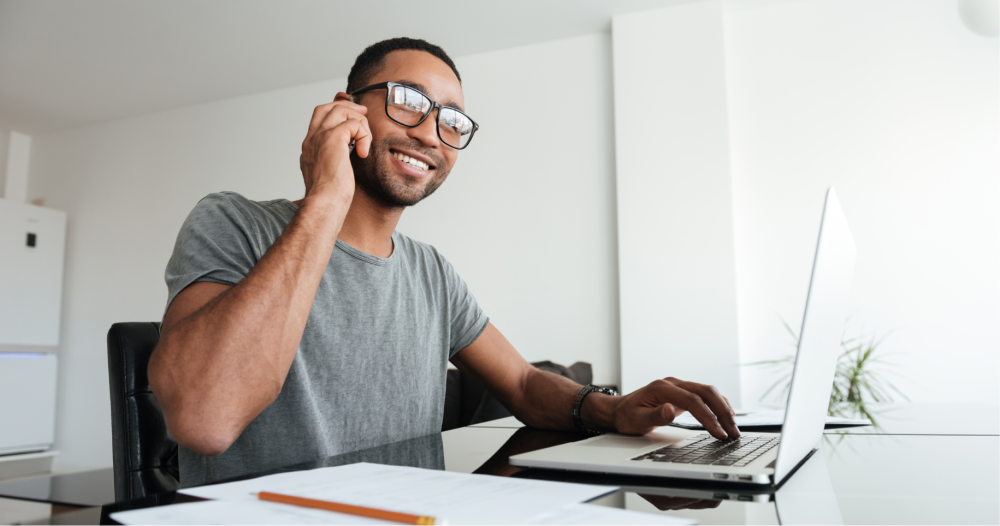 Woman talking on video conference call