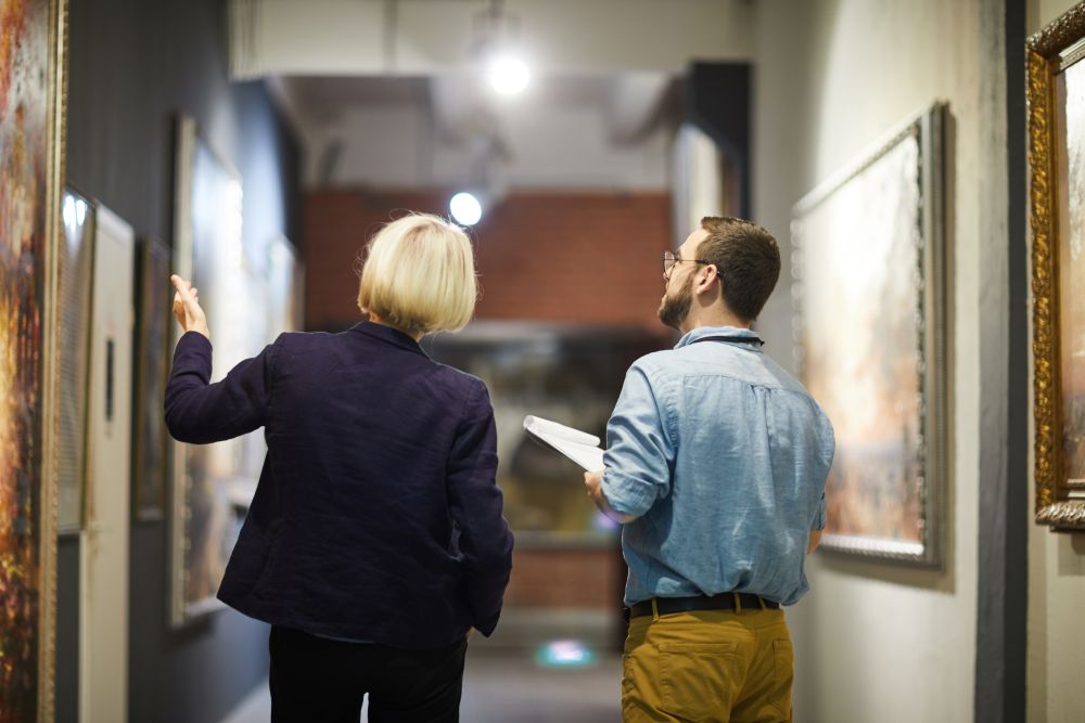 a couple at an art gallery