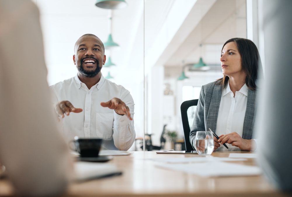 man and woman having a business meeting