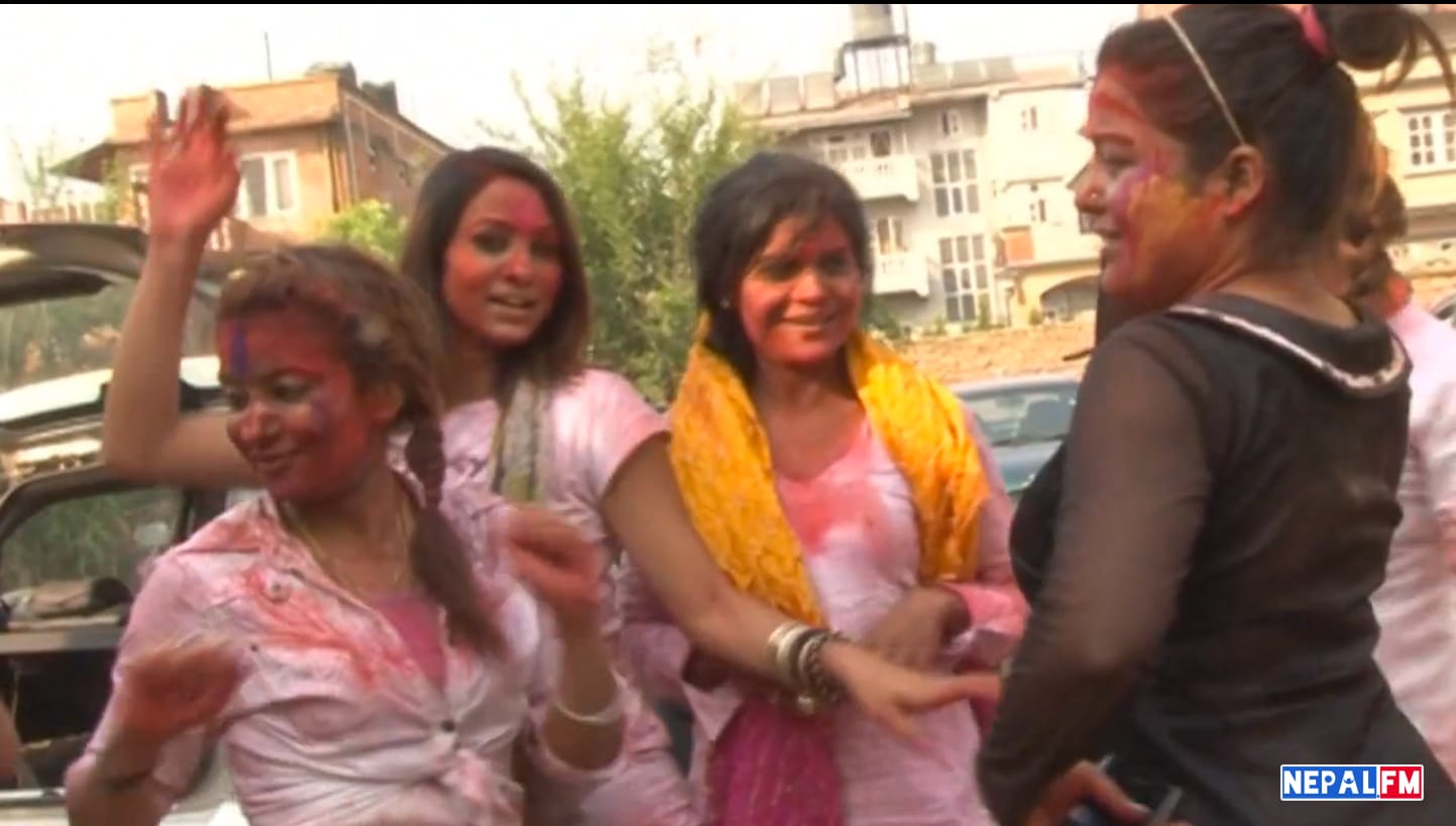 Rekha Thapa and other Actors Playing Holi 2069 Video