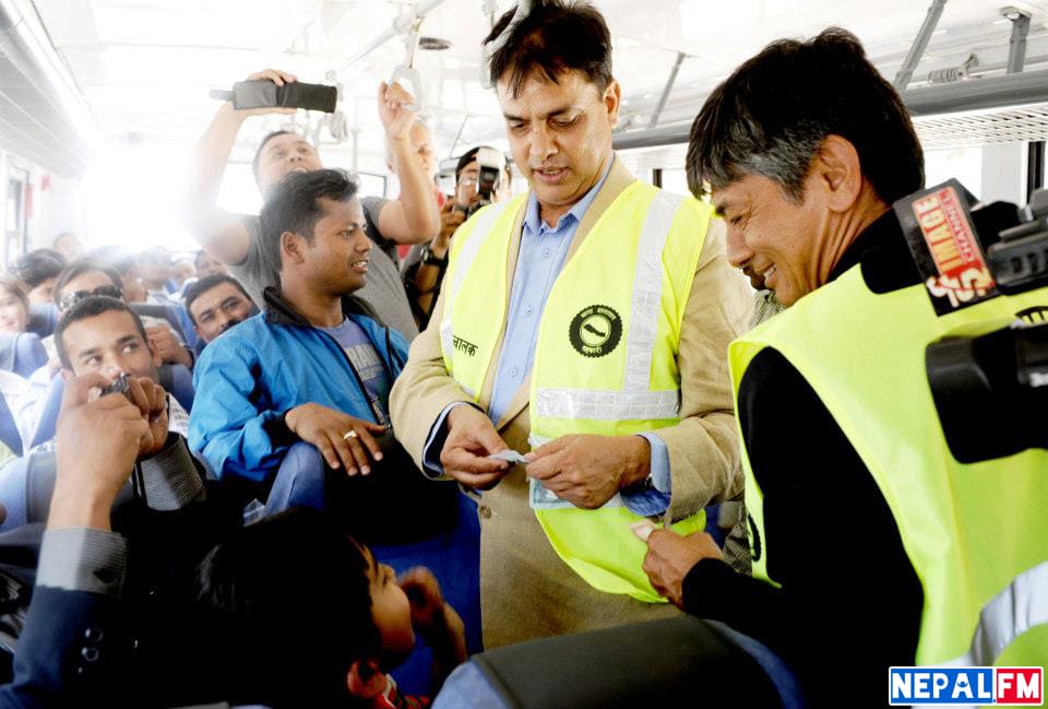 Hari Bansha Acharya, Madan Krishna inaugurate Sajha Bus in Kathmandu