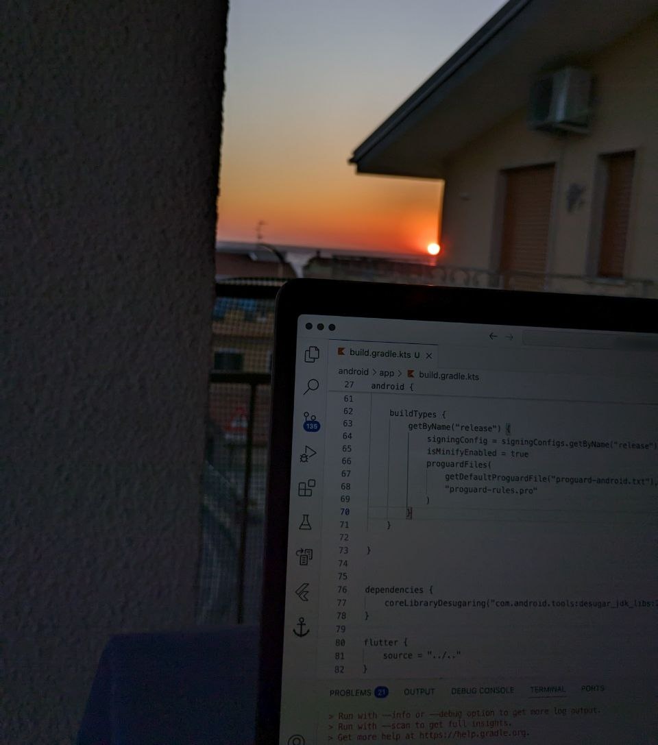 Working for the startup at sunset