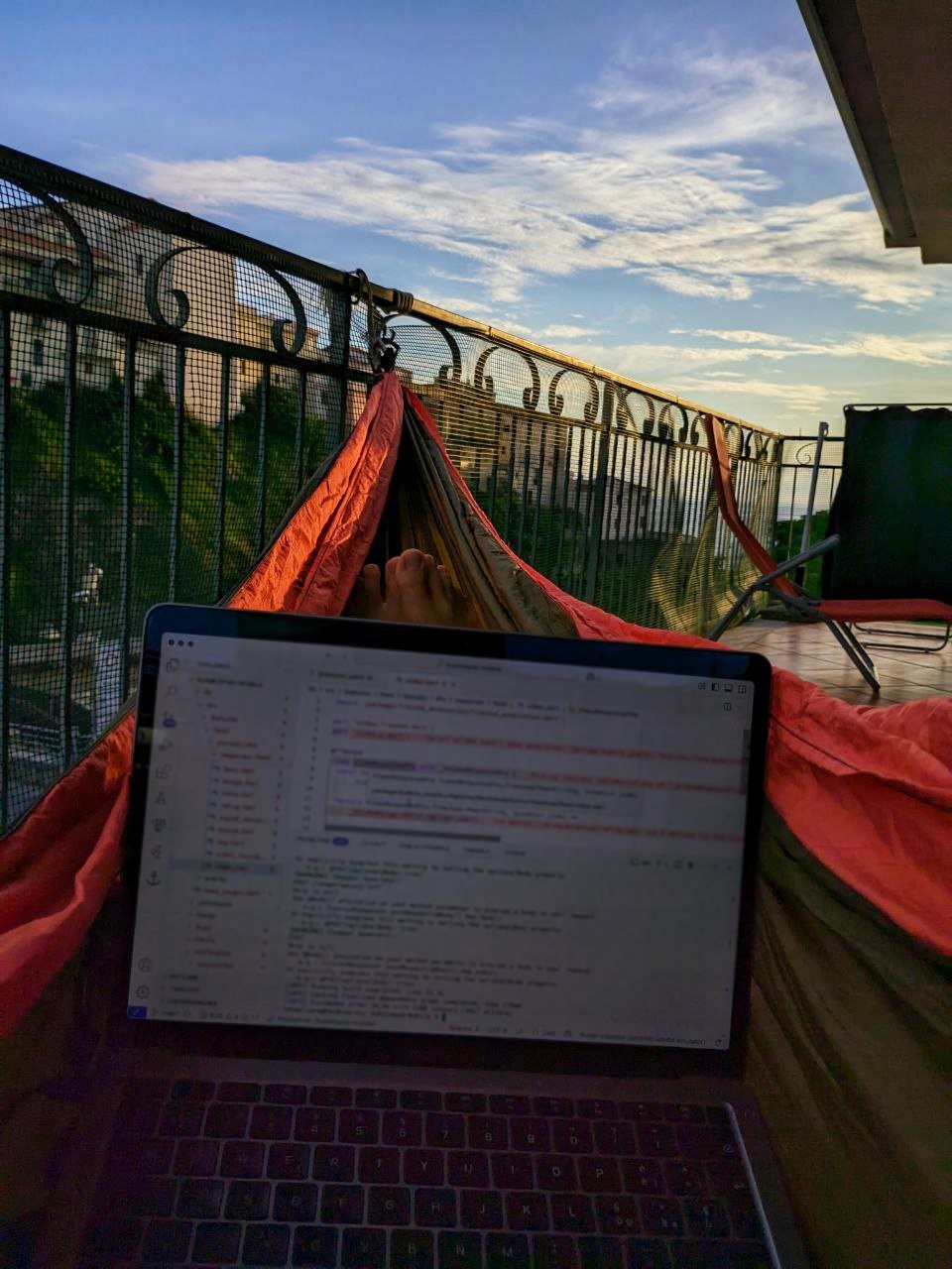 Working for the startup on a hammock