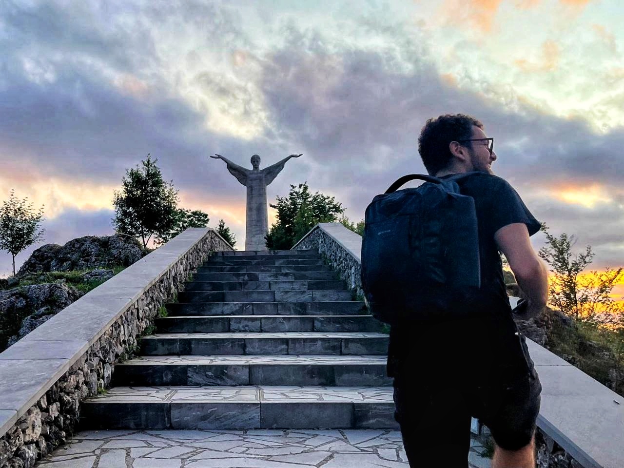Climbing the staircase to the Cristo di Maratea
