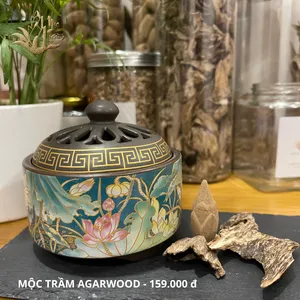 Lư Xông Trầm Hương - Đỉnh đốt nhang bằng gốm sứ cao cấp có hoa văn chạm khắc có lót chống cháy