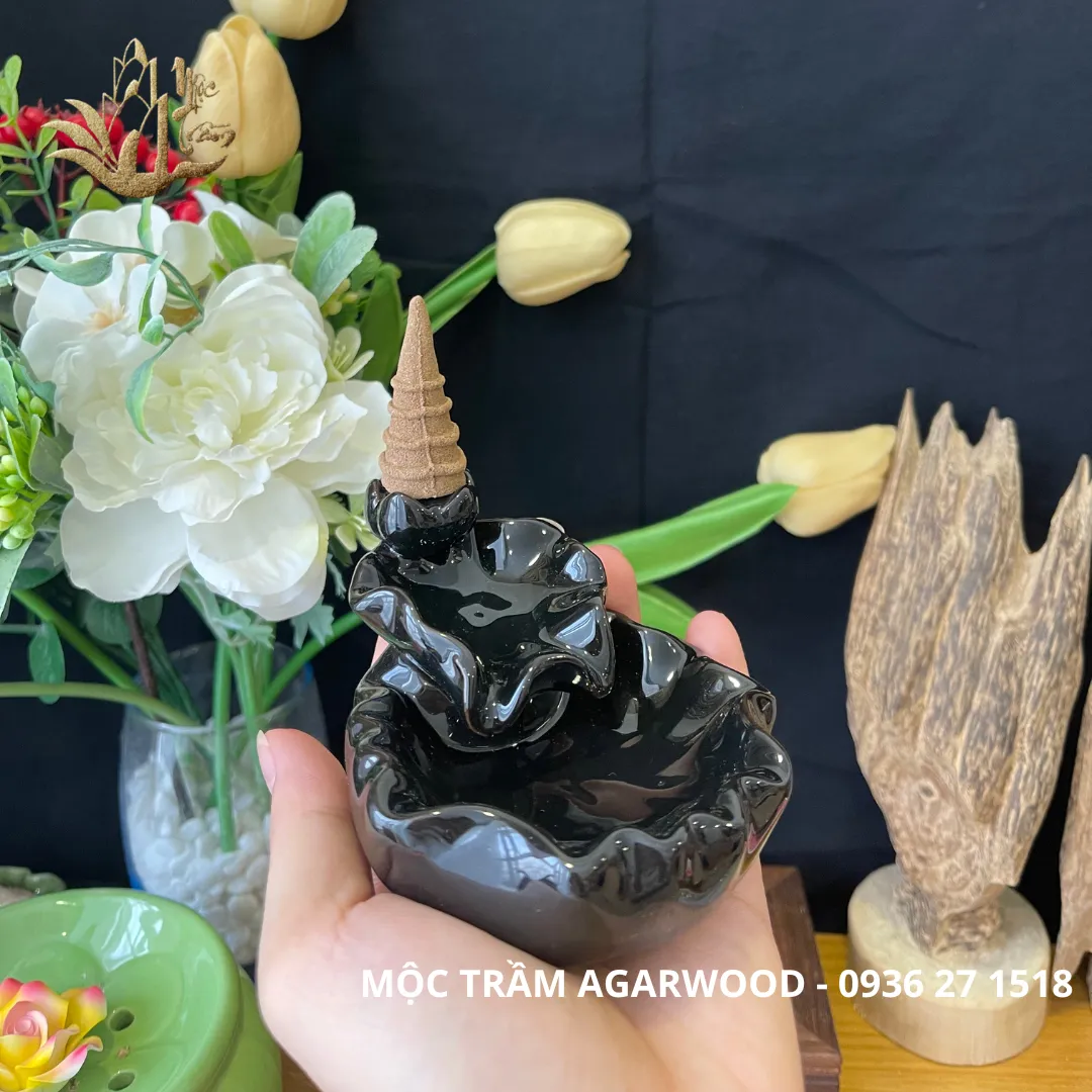 [Thác Đài sen] Thác khói chảy ngược mini xông nụ nhang trầm hương tráng men