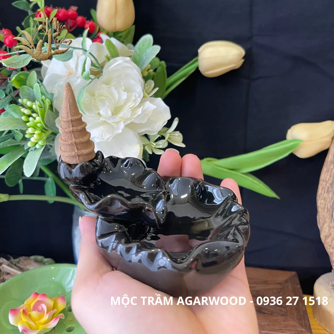 [Thác Đài sen] Thác khói chảy ngược mini xông nụ nhang trầm hương tráng men