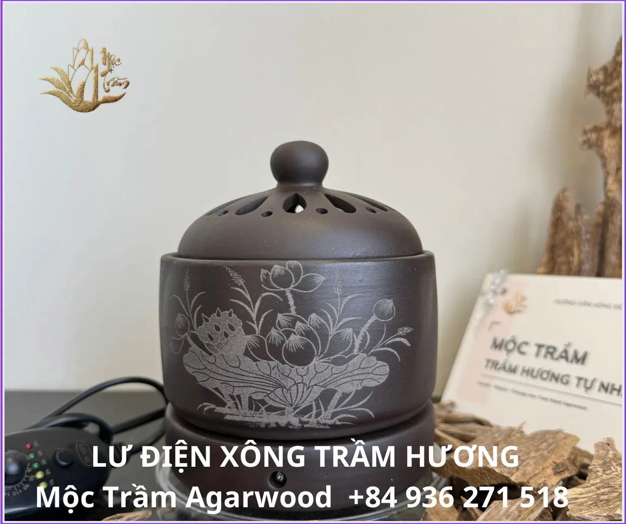 Mộc Trầm Agarwood_ Lư điện Gốm Bát Tràng xông trầm hương, thảo mộc, tinh dầu 