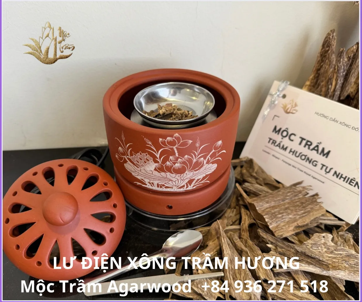 Mộc Trầm Agarwood_ Lư điện Gốm Bát Tràng xông trầm hương, thảo mộc, tinh dầu 