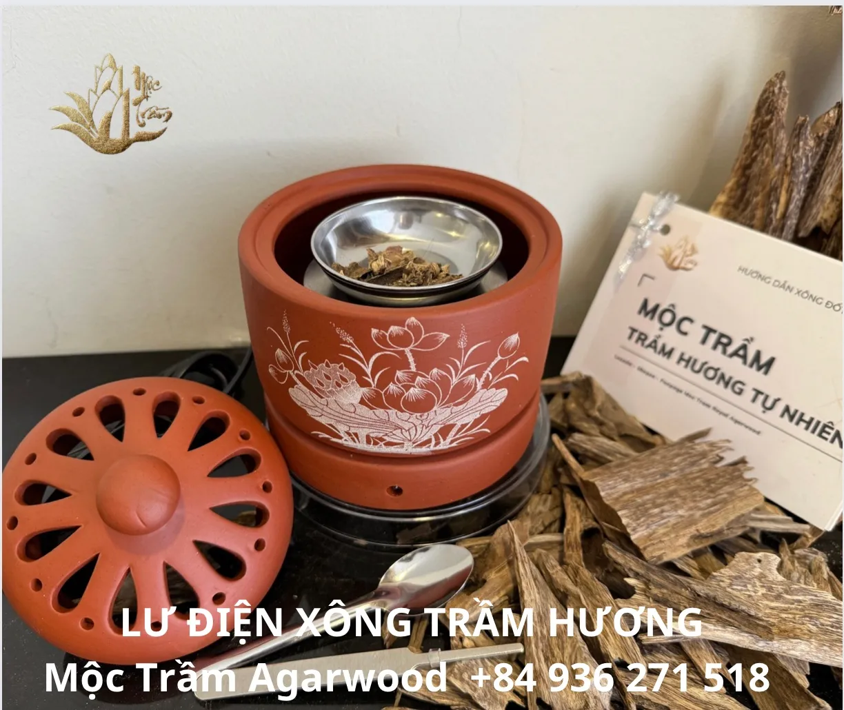 Mộc Trầm Agarwood_ Lư điện Gốm Bát Tràng xông trầm hương, thảo mộc, tinh dầu 