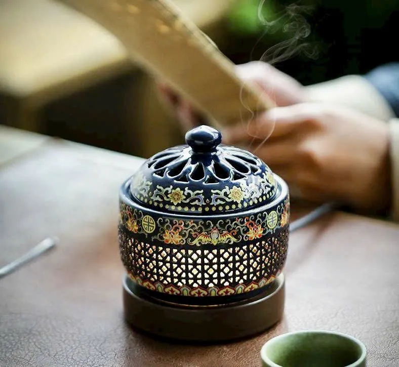 Lư điện xông trầm hương hoa văn trang trí Lư xông trầm size to có hẹn giờ, chỉnh nhiệt độ _Mộc Trầm Agarwood