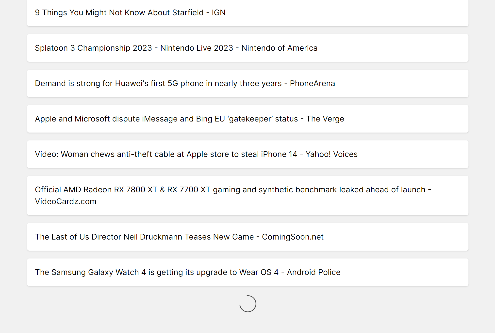 articles with loading spinner