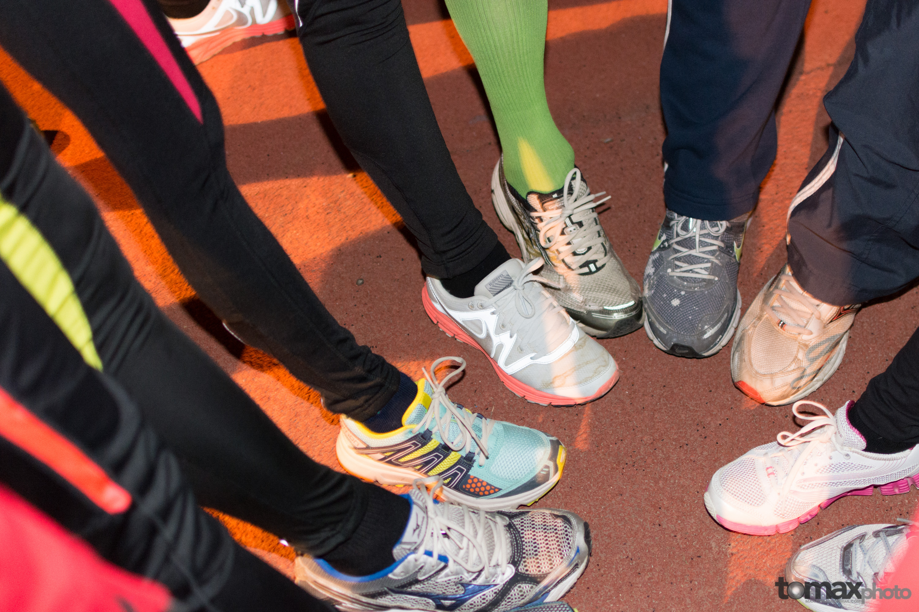 Colourful employees' sneakers on the training
