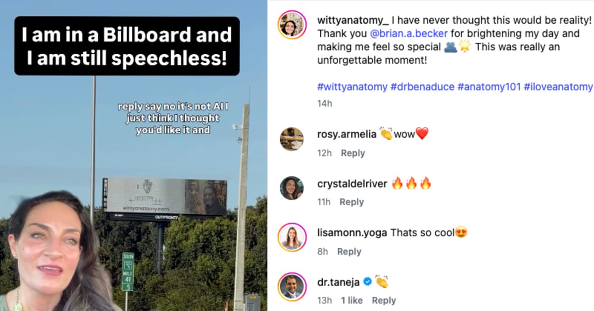 Undergraduate thanks professor with a billboard