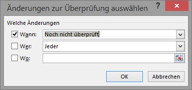 Dialogfenster ÄNDERUNGEN ZUR ÜBERPRÜFUNG AUSWÄHLEN