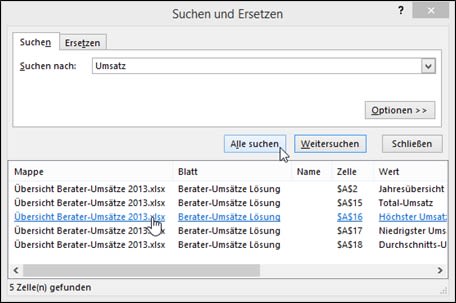 Dialogfenster Suchen und Ersetzen - Schaltfläche Alle suchen