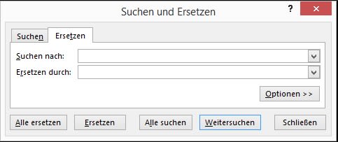 Dialogfenster Suchen und Ersetzen