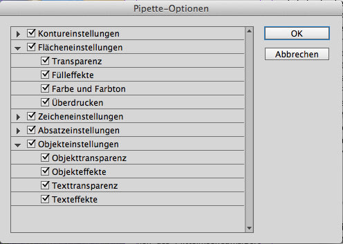 All diese Einstellungen werden standardmässig mit der Pipette aufgenommen.