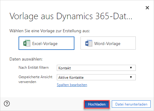 Excel-Vorlagen in Microsoft Dynamics 365