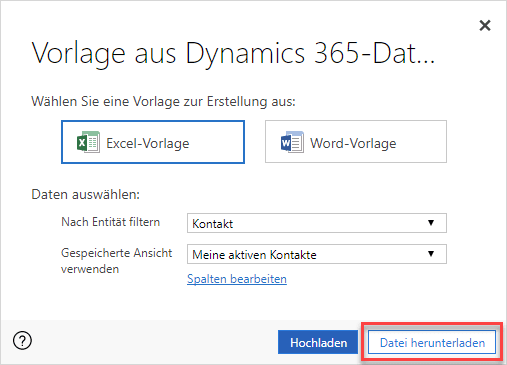 Excel-Vorlagen in Microsoft Dynamics 365