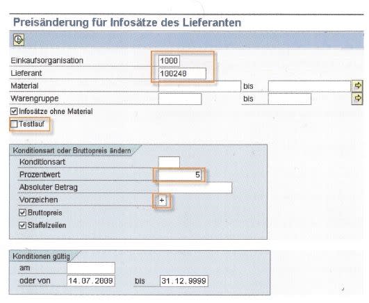 Preisänderung für Infosätze des Lieferanten Lineare Preisanpassung 1