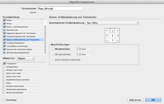 Adobe InDesign mitwachsende Textrahmen