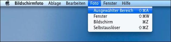 Das Menü des Programms "Bildschirmfoto": Wählen Sie "Menü" um einen Screenshot zu machen