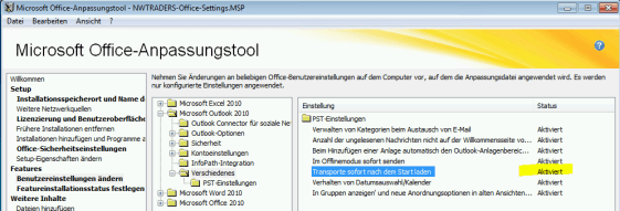 OCT-Einstellung beeinflusst Transport Provider