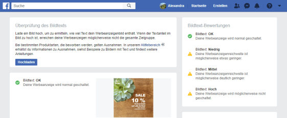 Facebook-Werbeanzeige mit passendem Bildtext