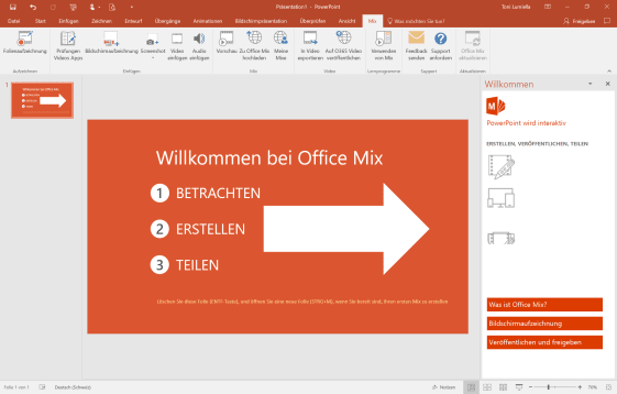 Abb. 3 PowerPoint 2016 mit Office Mix