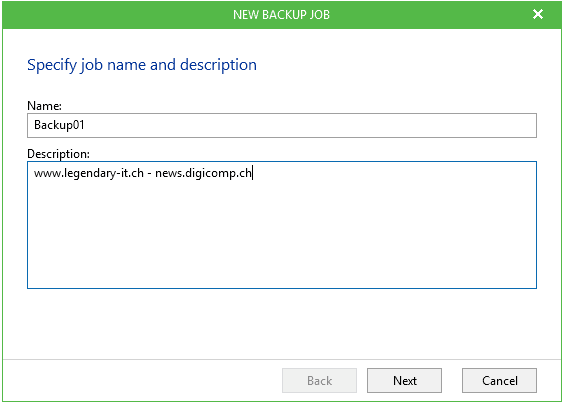 Veeam Availability Suite 9.5 - Name & Beschreibung des Backup Jobs