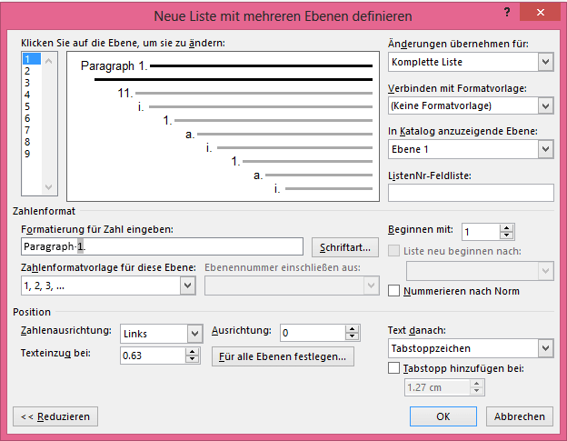 Neue Liste mit mehreren Ebenen